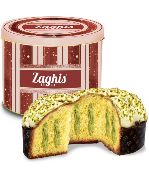 Panettone pyragas su pistacijų kremu ir baltojo šokolado glajumi „Tin Box“ metalinėje dėžutėje